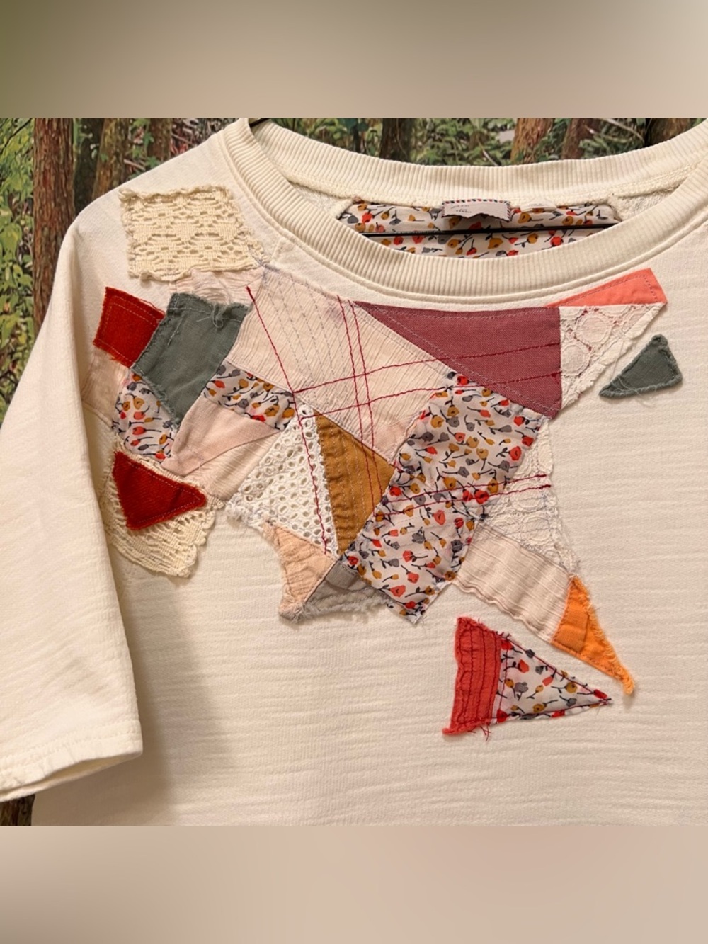 Anthropologie Postmark Boho Patchwork Quilted Boxy Sweatshirt Top S - Picture 5 of 15